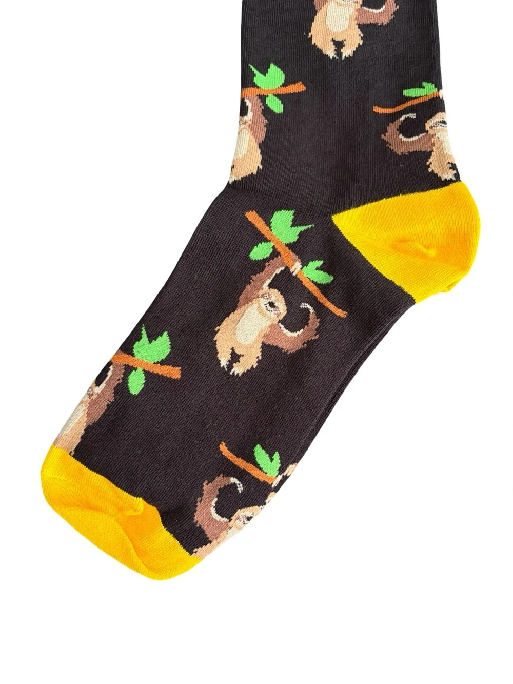 Sloth Novelty Crew Socks Black Yellow